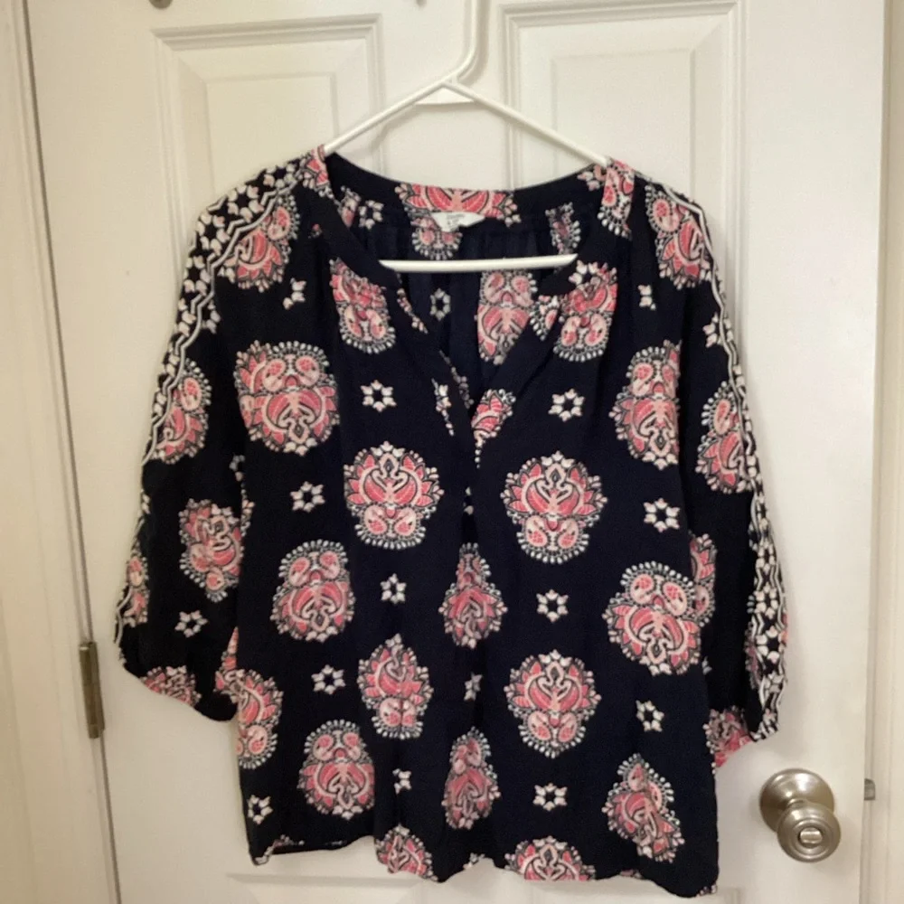 Crown & Ivy Navy and Pink Patterned Blouse - Picture 1 of 3